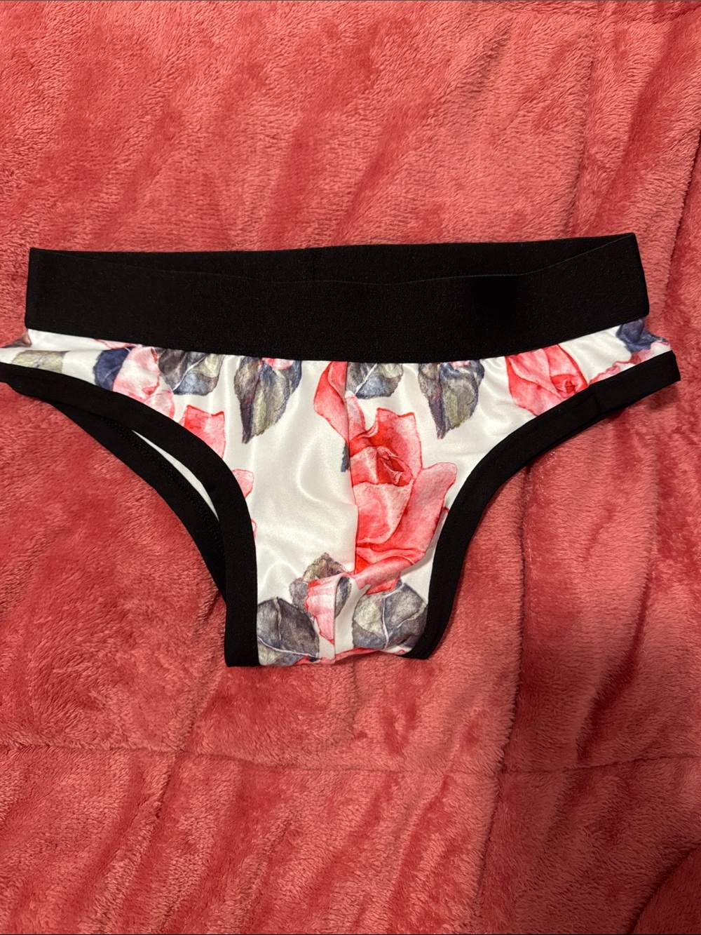 Men's Floral Briefs with Black Trim - White & Pink